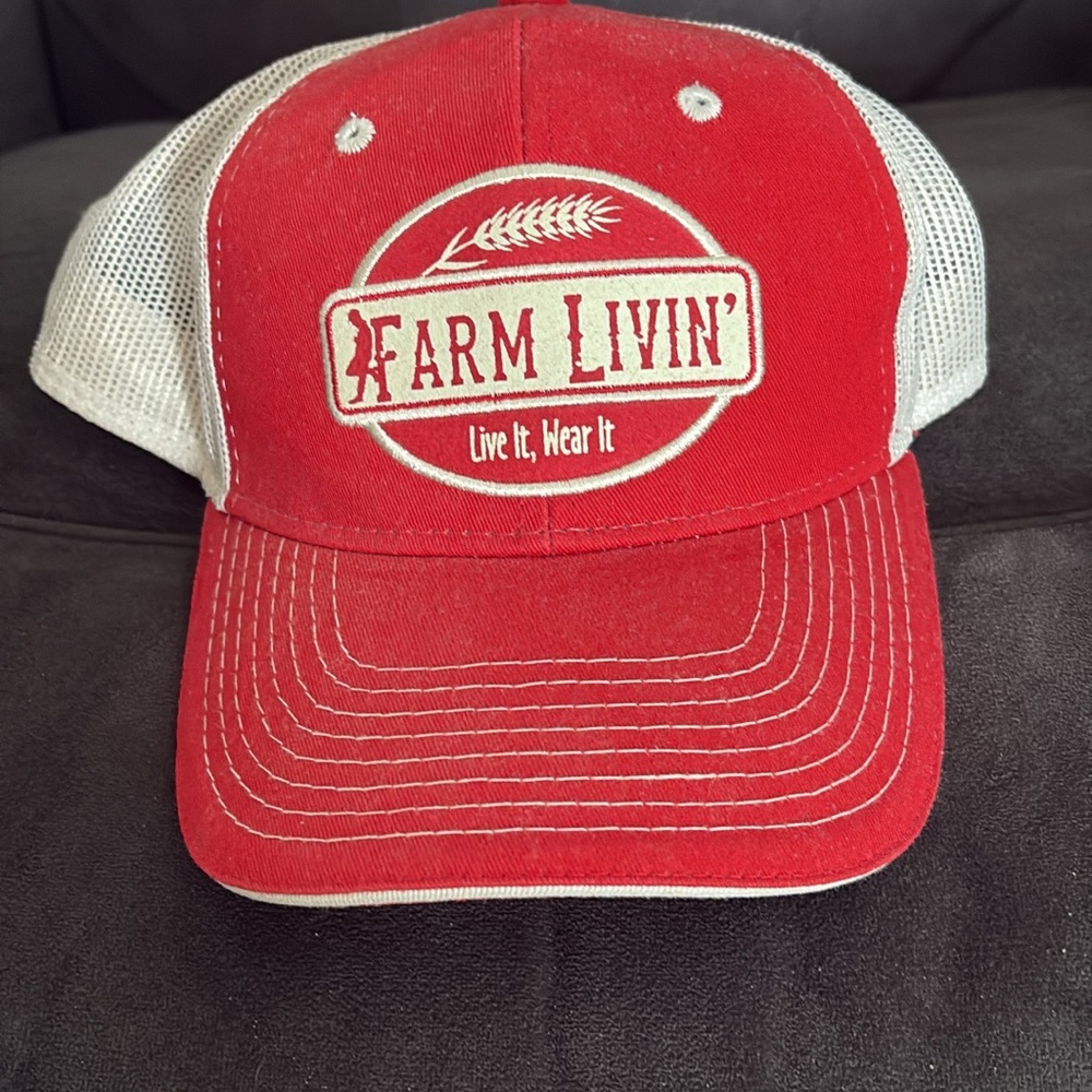 Farm Livin Red and White Trucker Hat